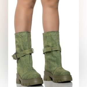 AZALEA WANG Bucket Green Denim Booties